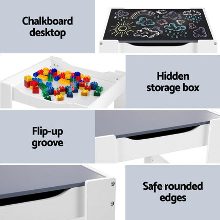 Keezi Kids Table and Chairs Set Play Activity Toys Storage Chalkboard Desk Grey.