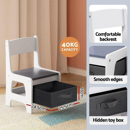 Keezi Kids Table and Chairs Set Play Activity Toys Storage Chalkboard Desk Grey.