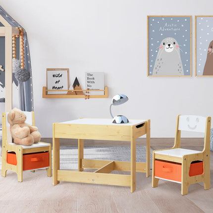 Keezi 3PCS Kids Table and Chairs Set Activity Desk Chalkboard Toys Storage Box.
