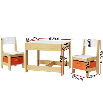 Keezi 3PCS Kids Table and Chairs Set Activity Desk Chalkboard Toys Storage Box.