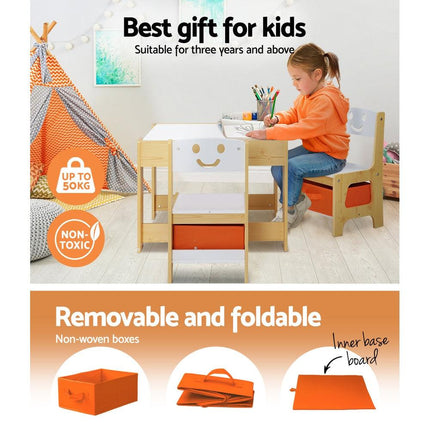 Keezi 3PCS Kids Table and Chairs Set Activity Desk Chalkboard Toys Storage Box.