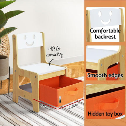Keezi 3PCS Kids Table and Chairs Set Activity Desk Chalkboard Toys Storage Box.