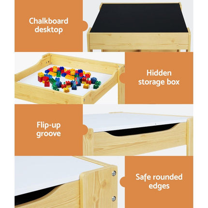 Keezi 3PCS Kids Table and Chairs Set Activity Desk Chalkboard Toys Storage Box.