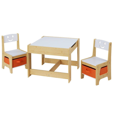 Keezi 3PCS Kids Table and Chairs Set Activity Desk Chalkboard Toys Storage Box.