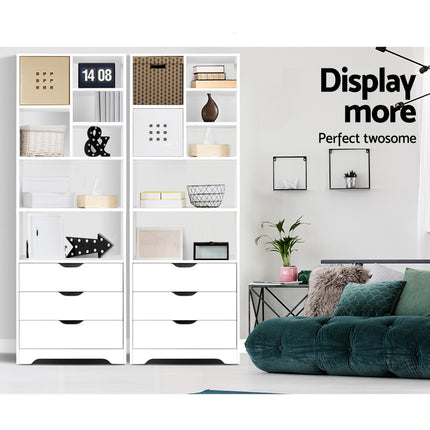 Artiss Bookshelf with Drawers - NANA White.
