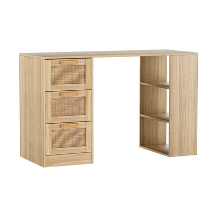 Artiss Computer Desk Drawer Shelf Home Office Study Table Rattan Oak 120CM.