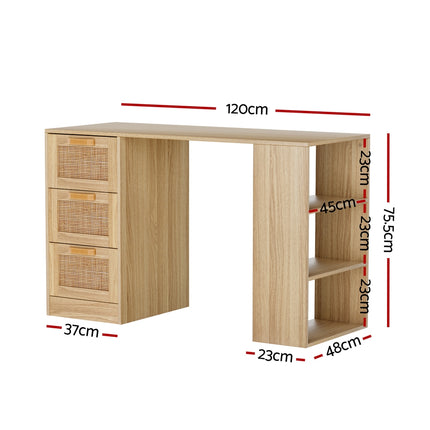 Artiss Computer Desk Drawer Shelf Home Office Study Table Rattan Oak 120CM.