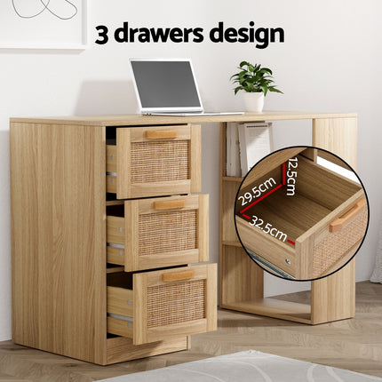 Artiss Computer Desk Drawer Shelf Home Office Study Table Rattan Oak 120CM.
