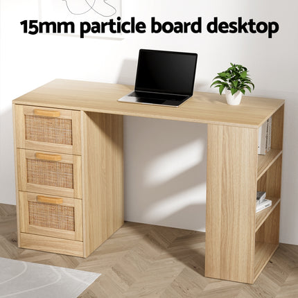 Artiss Computer Desk Drawer Shelf Home Office Study Table Rattan Oak 120CM.