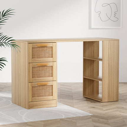 Artiss Computer Desk Drawer Shelf Home Office Study Table Rattan Oak 120CM.