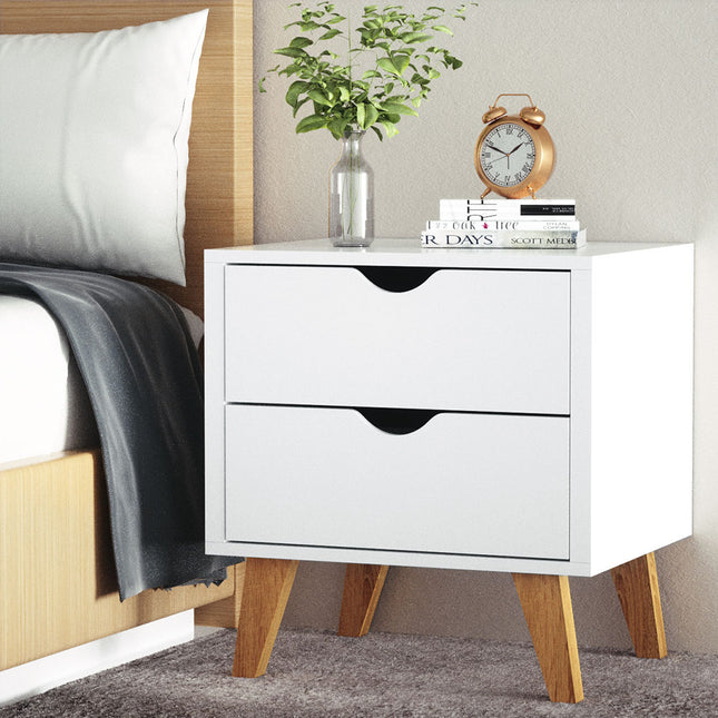 Artiss Bedside Table 2 Drawers - ANDERS White.