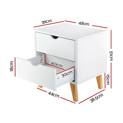 Artiss Bedside Table 2 Drawers - ANDERS White.