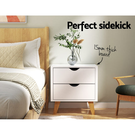 Artiss Bedside Table 2 Drawers - ANDERS White.
