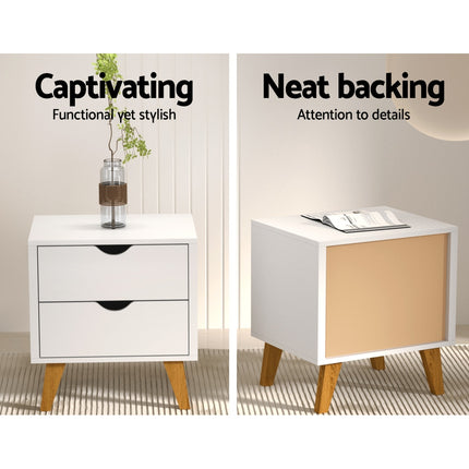 Artiss Bedside Table 2 Drawers - ANDERS White.