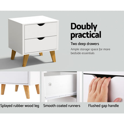 Artiss Bedside Table 2 Drawers - ANDERS White.