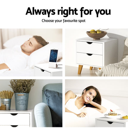 Artiss Bedside Table 2 Drawers - ANDERS White.