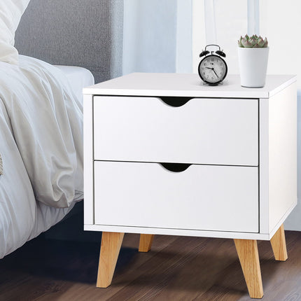Artiss Bedside Table 2 Drawers - ANDERS White.