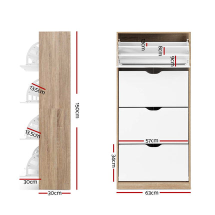 Artiss Shoe Rack Cabinet 60 Pairs 4-tier White Elen.