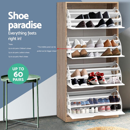 Artiss Shoe Rack Cabinet 60 Pairs 4-tier White Elen.