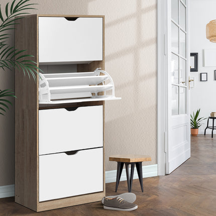 Artiss Shoe Rack Cabinet 60 Pairs 4-tier White Elen.