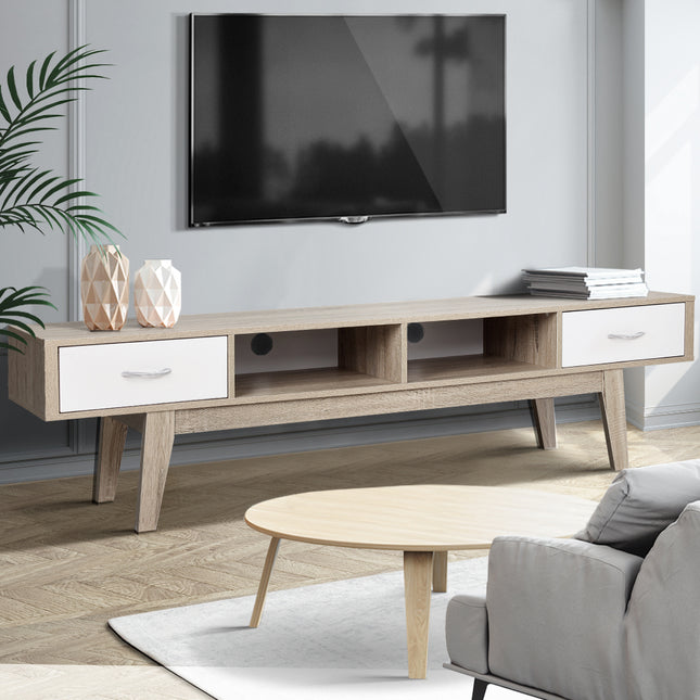 Artiss TV Cabinet Entertainment Unit 180cm Oak White Gary.