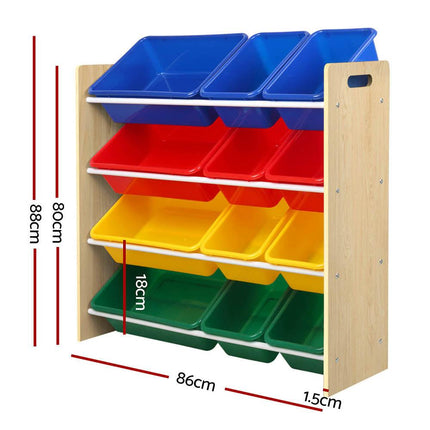 Keezi Kids Toy Box 12 Bins Bookshelf Organiser Children Storage Rack.