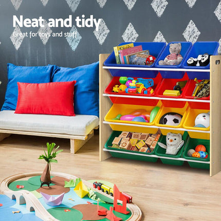 Keezi Kids Toy Box 12 Bins Bookshelf Organiser Children Storage Rack.