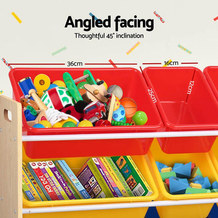 Keezi Kids Toy Box 12 Bins Bookshelf Organiser Children Storage Rack.