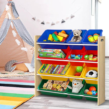 Keezi Kids Toy Box 12 Bins Bookshelf Organiser Children Storage Rack.