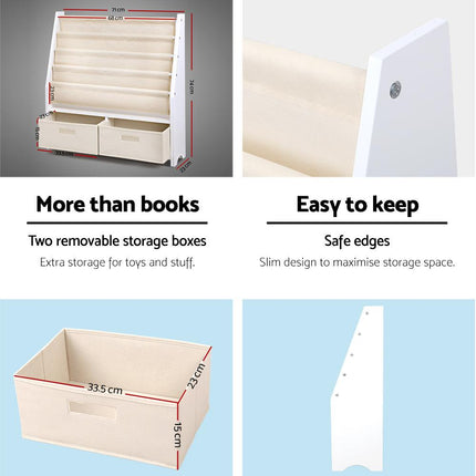 Keezi 4 Tiers Kids Bookshelf Magazine Rack Children Bookcase Organiser Drawer.