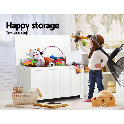 Keezi Kids Toy Box Chest Storage Blanket Children Clothes Room Organiser White.