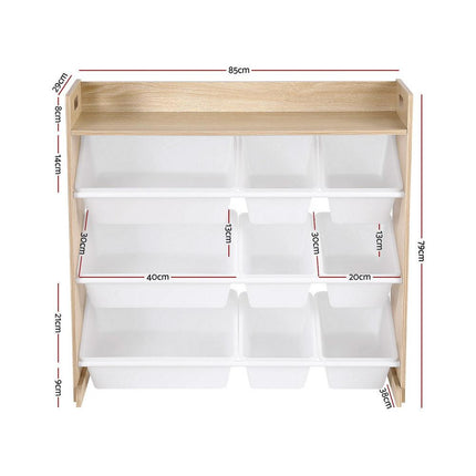 Keezi Kids Toy Box 9 Bins Bookshelf Organiser Display Shelf Storage Rack Wooden.