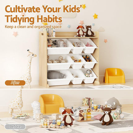 Keezi Kids Toy Box 9 Bins Bookshelf Organiser Display Shelf Storage Rack Wooden.
