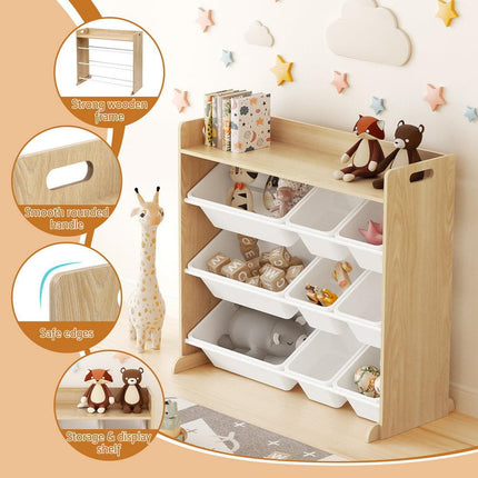 Keezi Kids Toy Box 9 Bins Bookshelf Organiser Display Shelf Storage Rack Wooden.