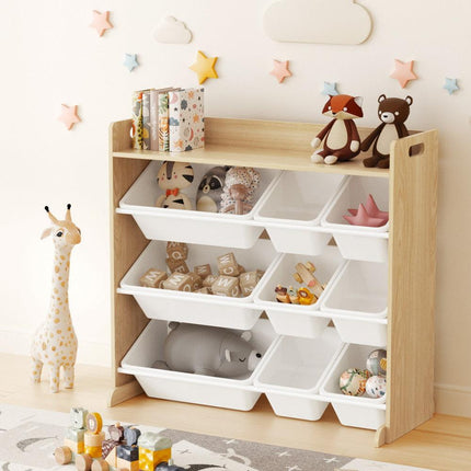 Keezi Kids Toy Box 9 Bins Bookshelf Organiser Display Shelf Storage Rack Wooden.