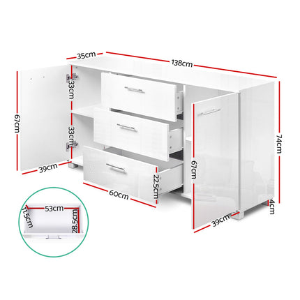 Artiss Buffet Sideboard High Gloss - White.