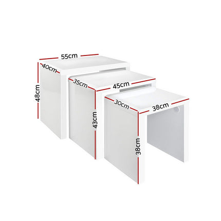 Artiss Nesting Coffee Table Set of 3 Glossy White.