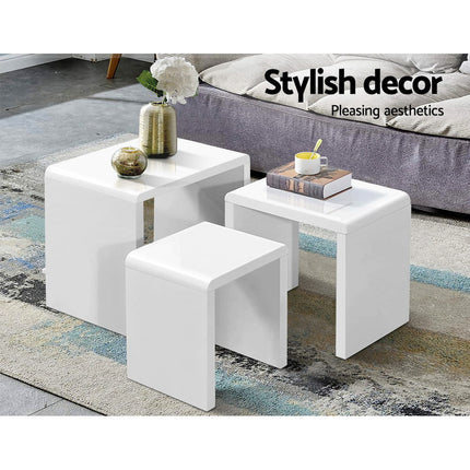 Artiss Nesting Coffee Table Set of 3 Glossy White.