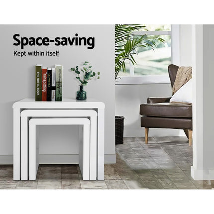 Artiss Nesting Coffee Table Set of 3 Glossy White.