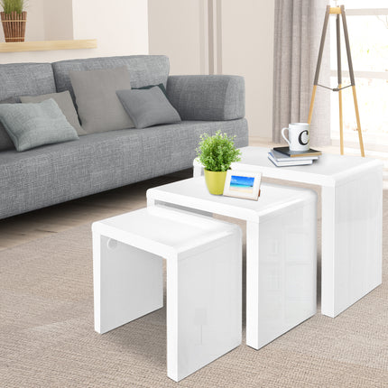 Artiss Nesting Coffee Table Set of 3 Glossy White.