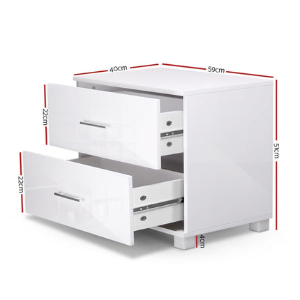 Artiss Bedside Table 2 Drawers High Gloss - White.