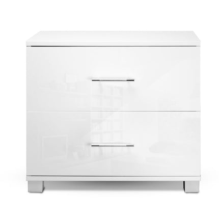 Artiss Bedside Table 2 Drawers High Gloss - White.