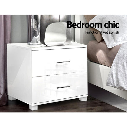 Artiss Bedside Table 2 Drawers High Gloss - White.