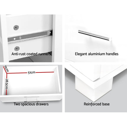 Artiss Bedside Table 2 Drawers High Gloss - White.