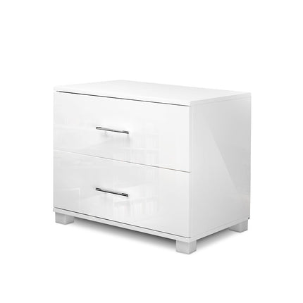 Artiss Bedside Table 2 Drawers High Gloss - White.