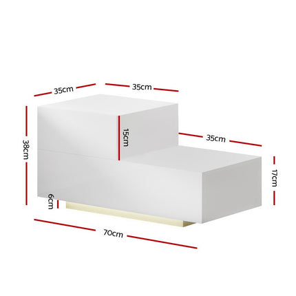 Artiss Bedside Tables LED 2 Drawers - REMI White.