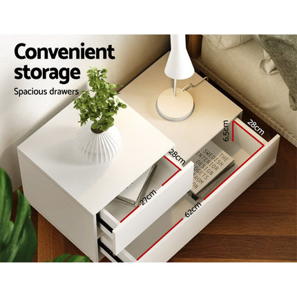 Artiss Bedside Tables LED 2 Drawers - REMI White.