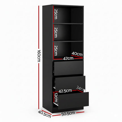 Artiss 3 Chest of Drawers Tallboy Cabinet Black.