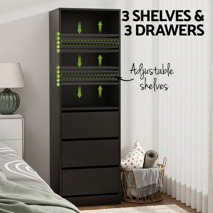 Artiss 3 Chest of Drawers Tallboy Cabinet Black.