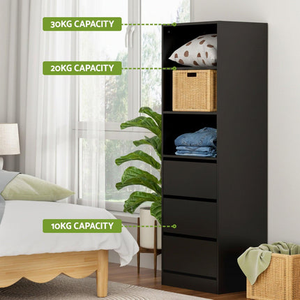 Artiss 3 Chest of Drawers Tallboy Cabinet Black.